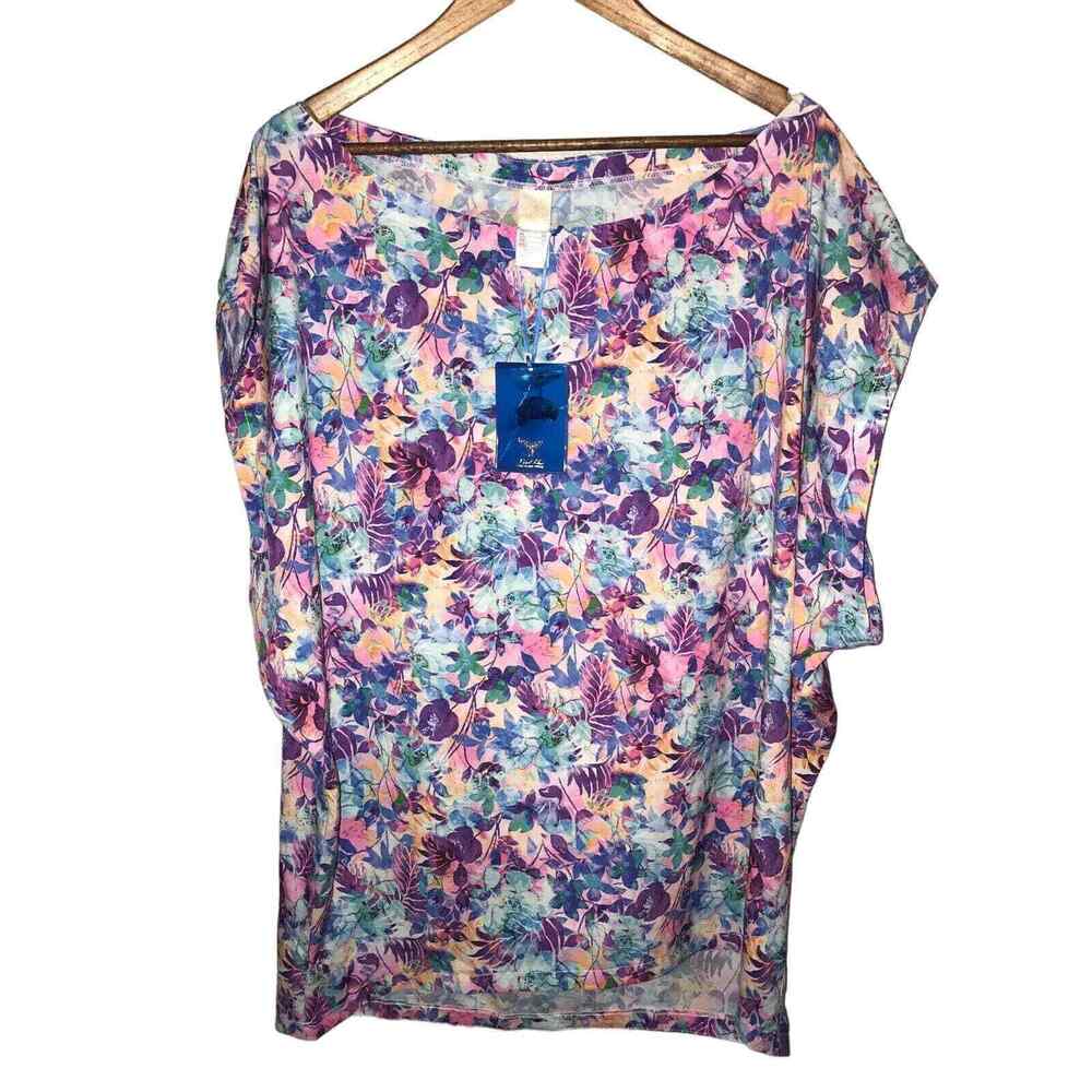 Lisa Blue poncho blouse womens size 12 floral sunsations popover beach
